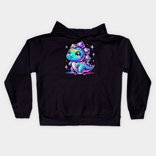 Baby Stegosaurus Cute Neon Kawaii Dino Chibi Kids Hoodie